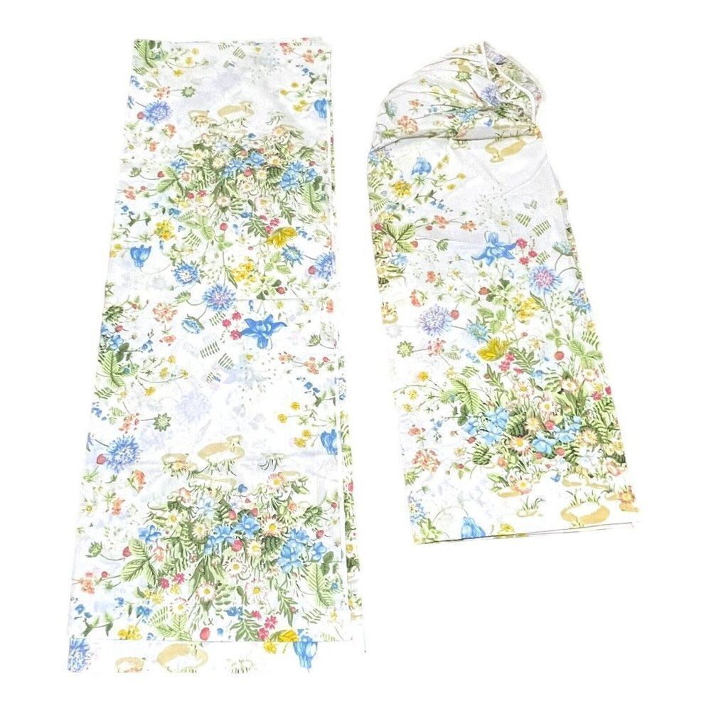 Vintage Set Pequot White Blue Flowers Twin Flat Sheet 39x76 Standard Pillowcase
